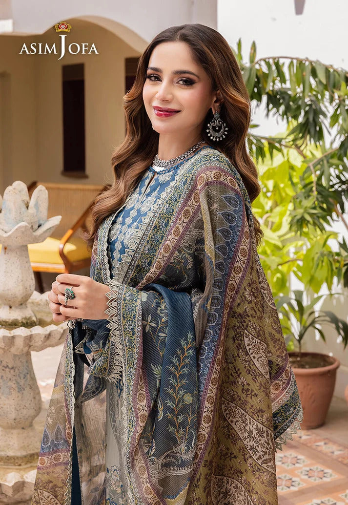 Asim Jofa 3 Piece Unstitched Lawn Digital Print Suit
