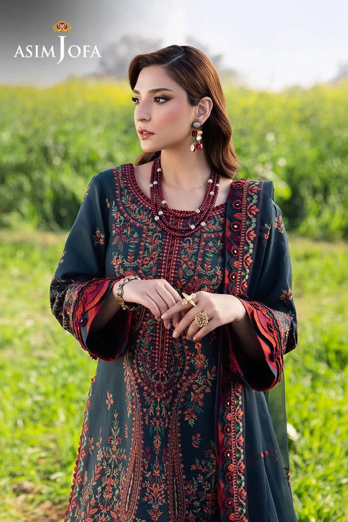 Asim Jofa 3 Piece Unstitched Lawn Embroidered Suit
