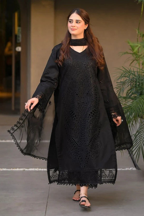 3 Piece Unstitched Chikankari Lawn Embroidered Suit