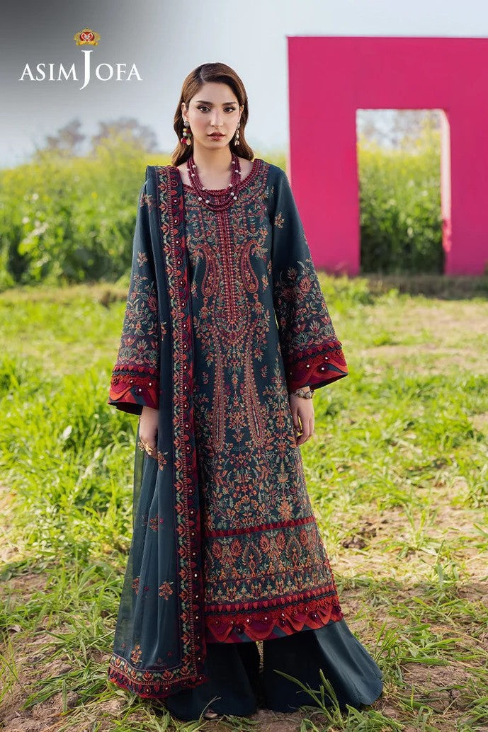 Asim Jofa 3 Piece Unstitched Lawn Embroidered Suit