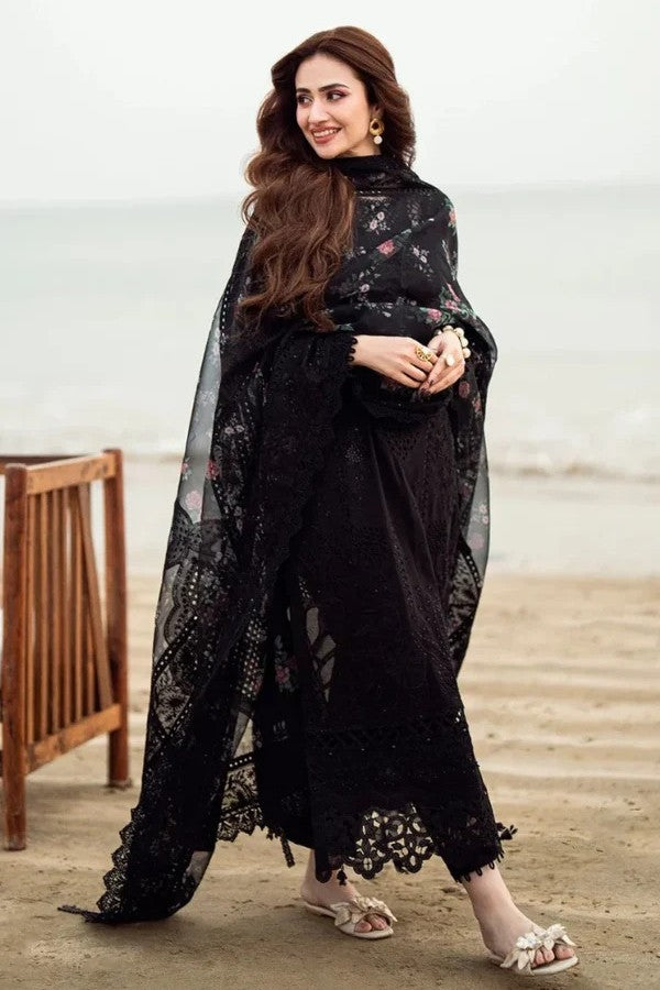 3 Piece Unstitched Lawn ChikanKari Embroidered Suit