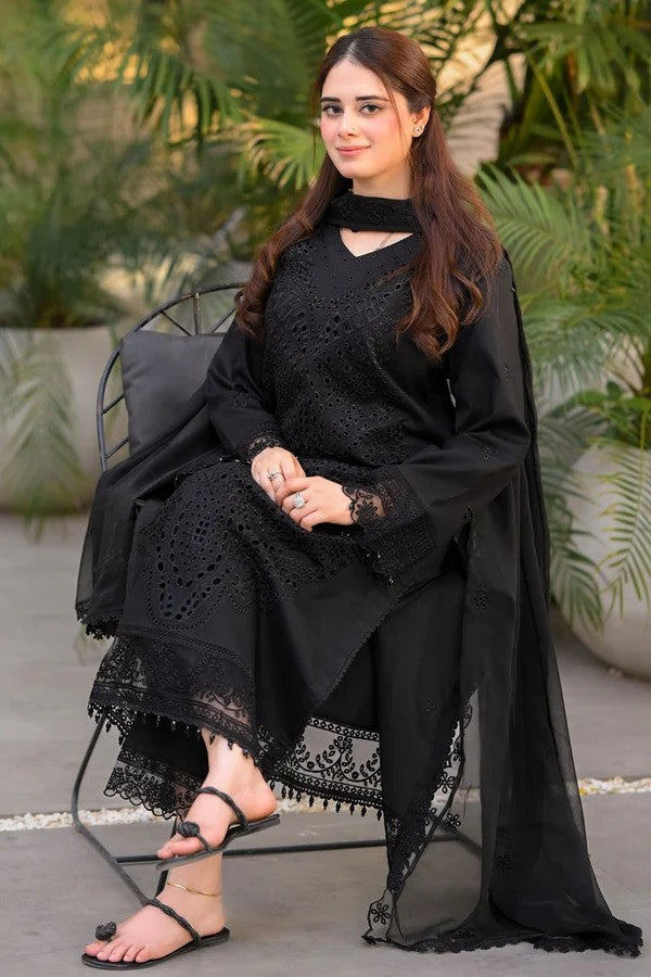 3 Piece Unstitched Chikankari Lawn Embroidered Suit