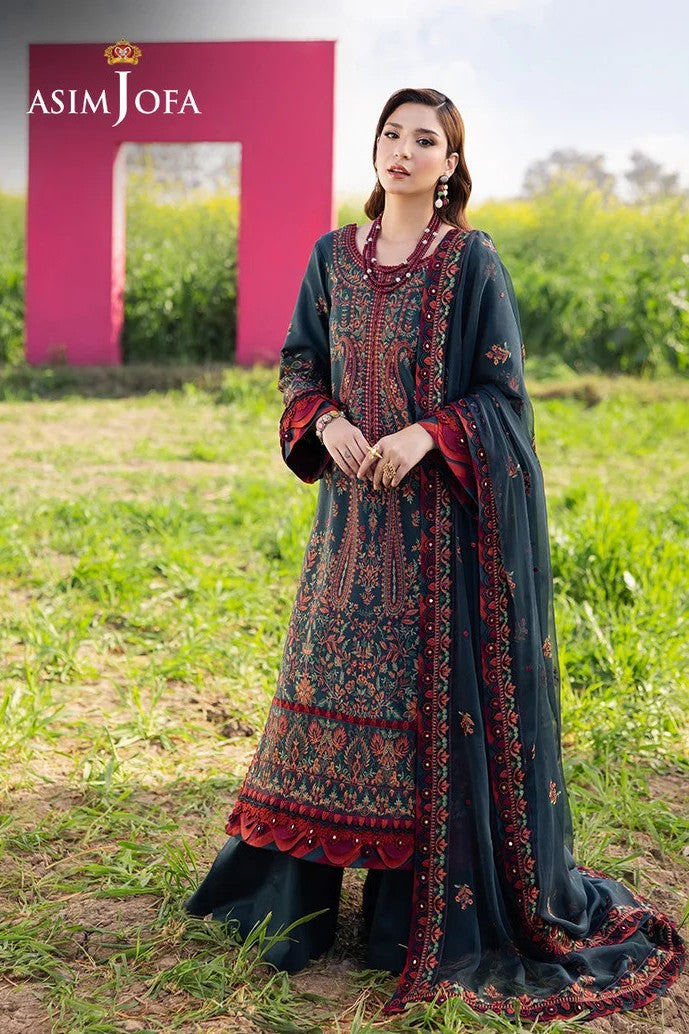 Asim Jofa 3 Piece Unstitched Lawn Embroidered Suit