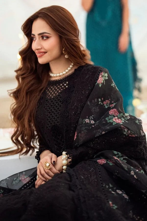 3 Piece Unstitched Lawn ChikanKari Embroidered Suit