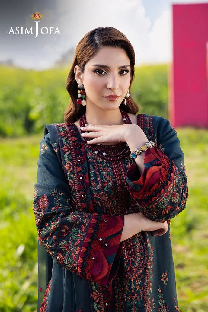 Asim Jofa 3 Piece Unstitched Lawn Embroidered Suit