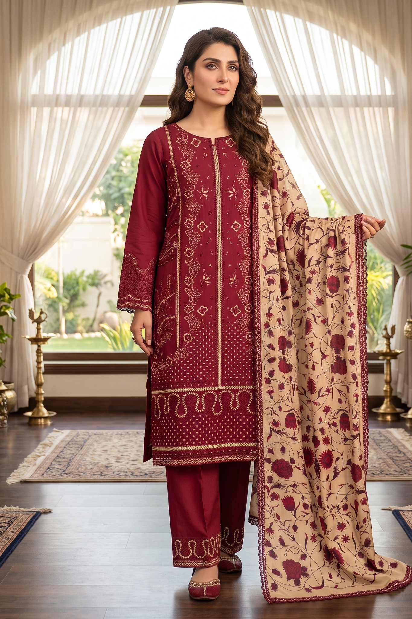 3 Piece - Embroidered Premium Cotton Suit