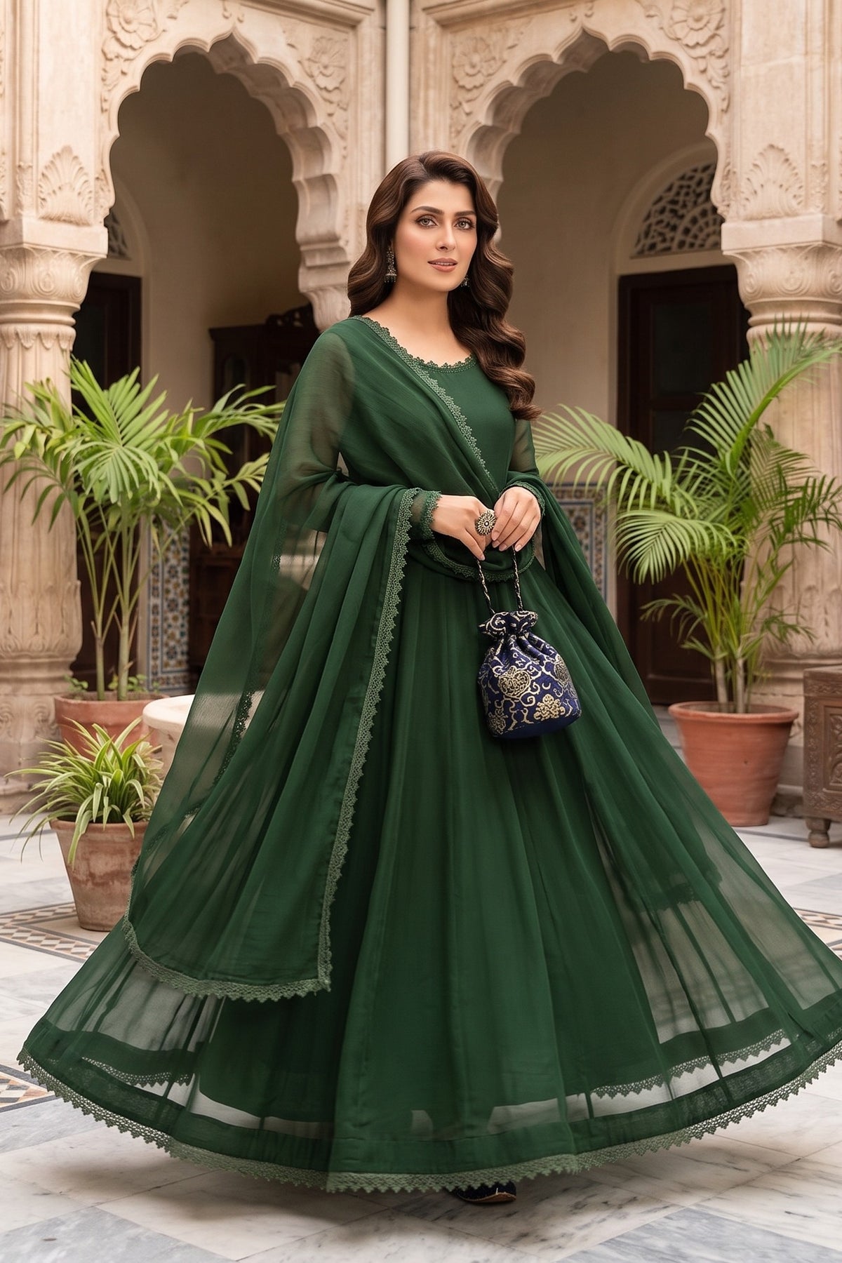 3 Piece - Stitched Premium Chiffon Anarkali Frock