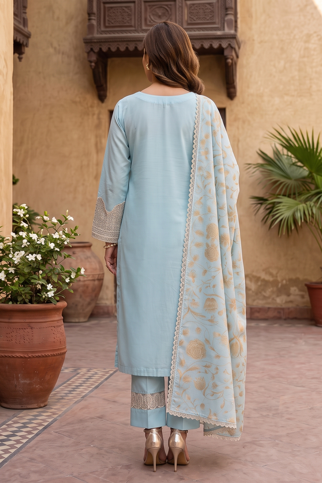 3 Piece - Embroidered Premium Cotton Suit