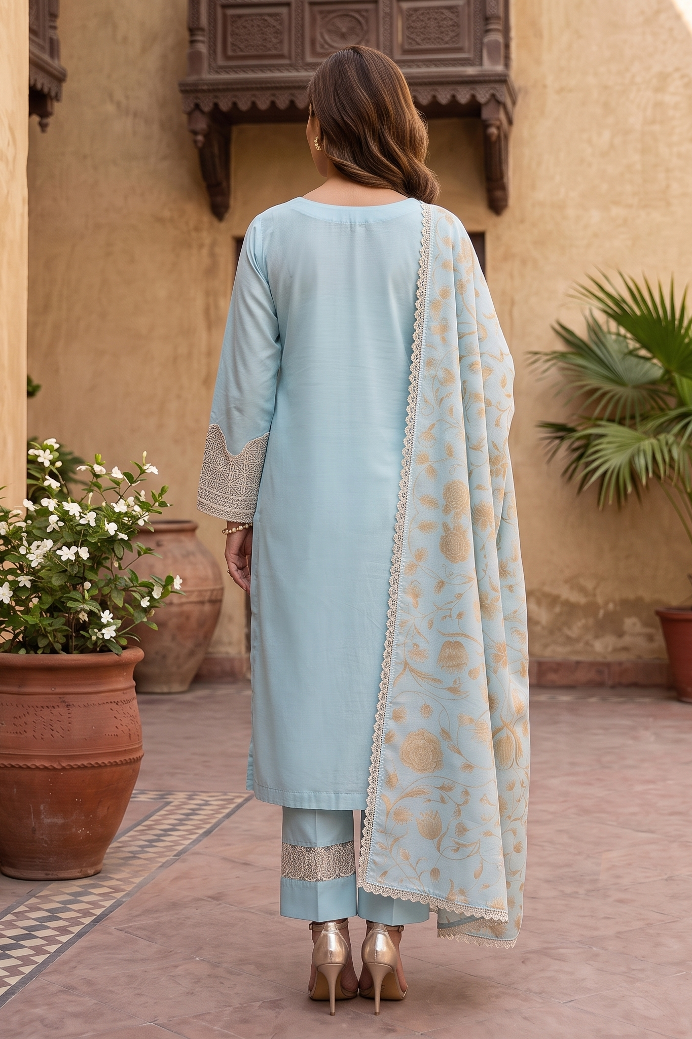 3 Piece - Embroidered Premium Cotton Suit