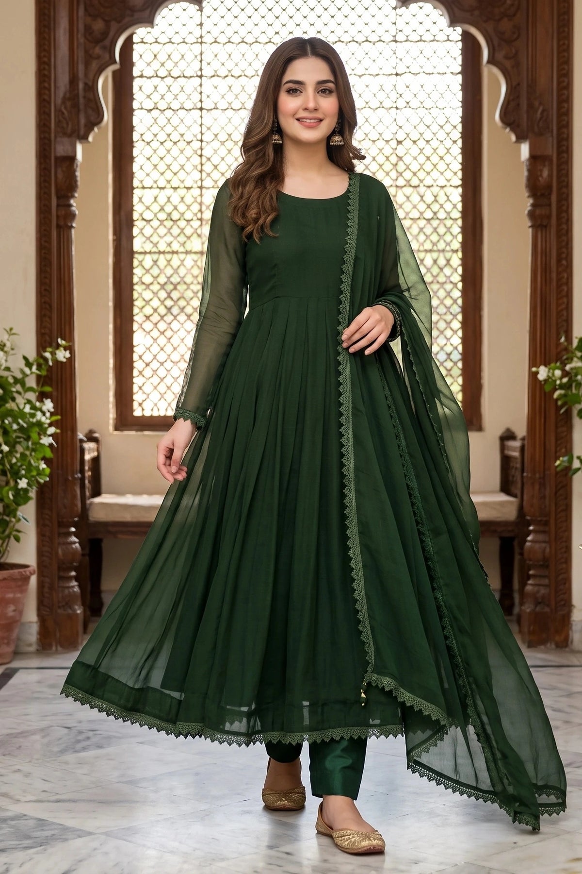 3 Piece - Stitched Premium Chiffon Anarkali Frock