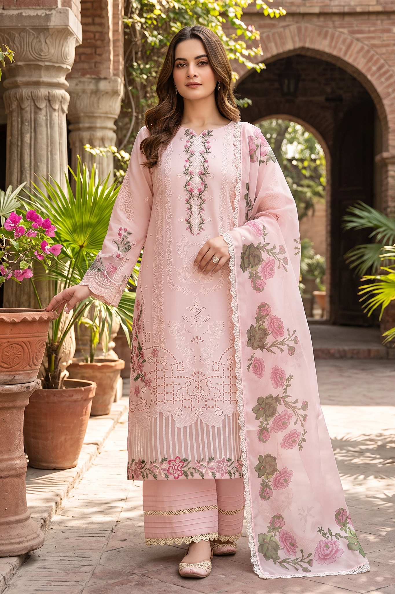 3 Piece - Embroidered Premium Cotton Suit