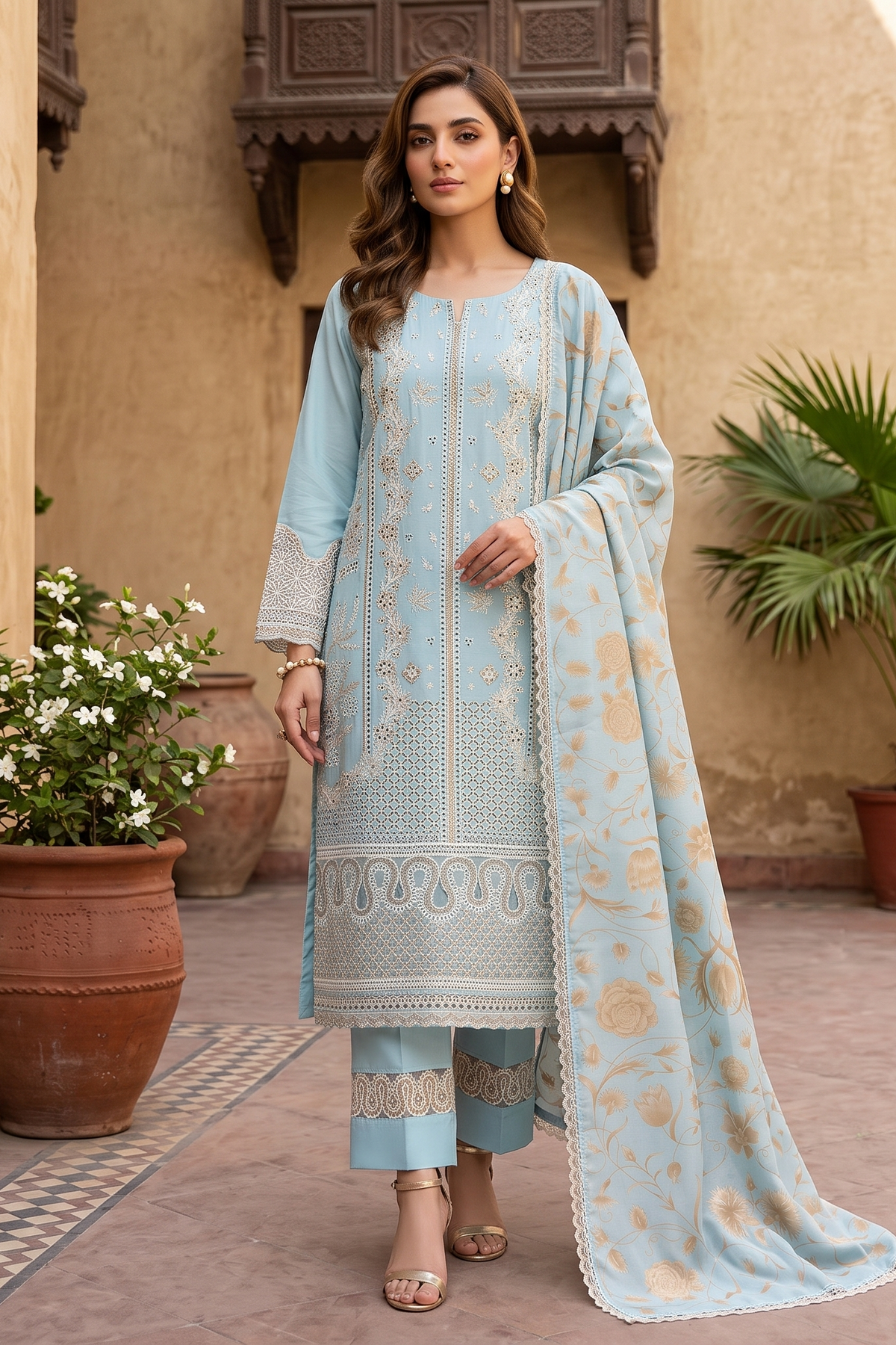 3 Piece - Stitched Embroidered Premium Cotton Suit