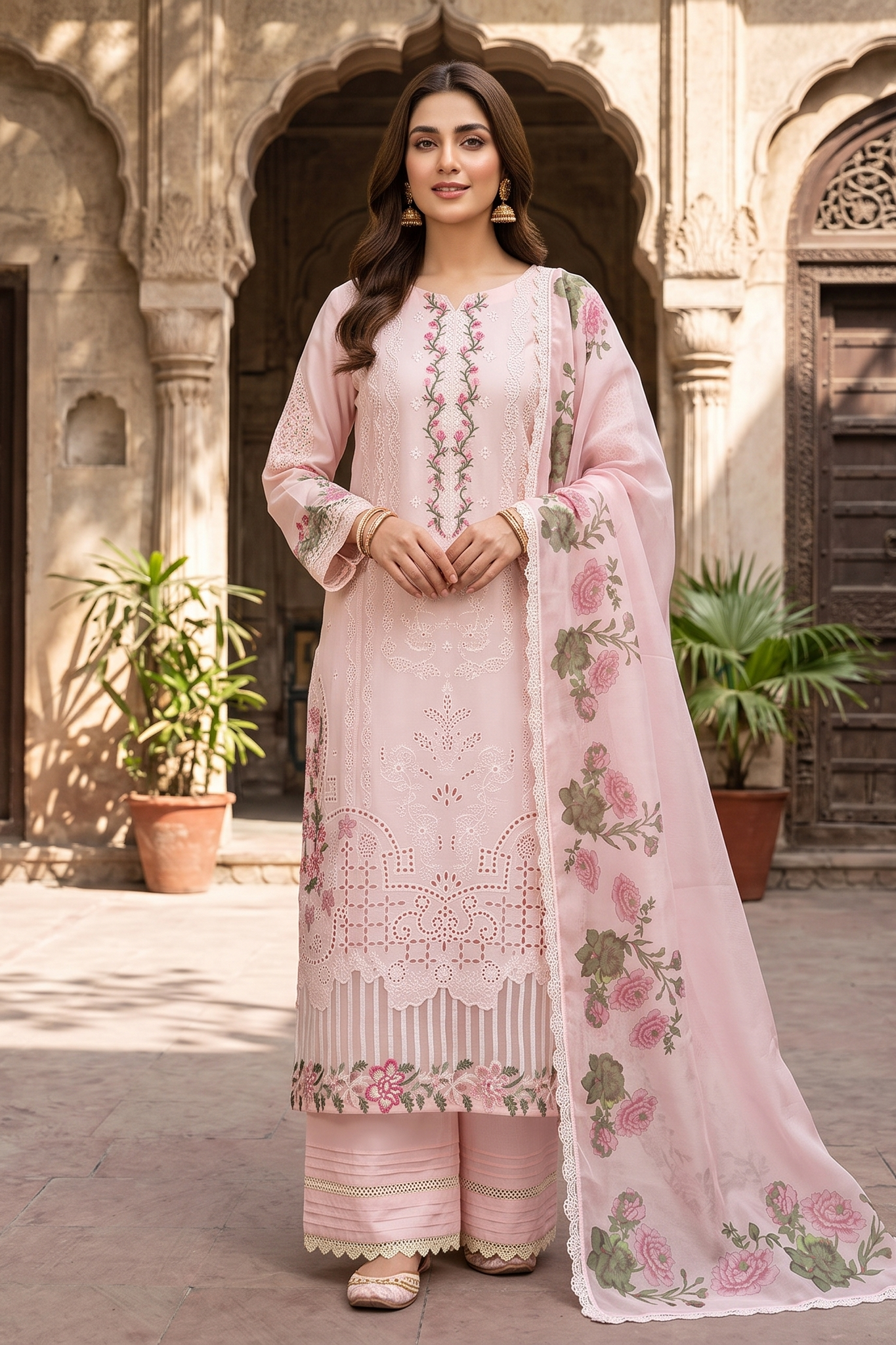 3 Piece - Embroidered Premium Cotton Suit