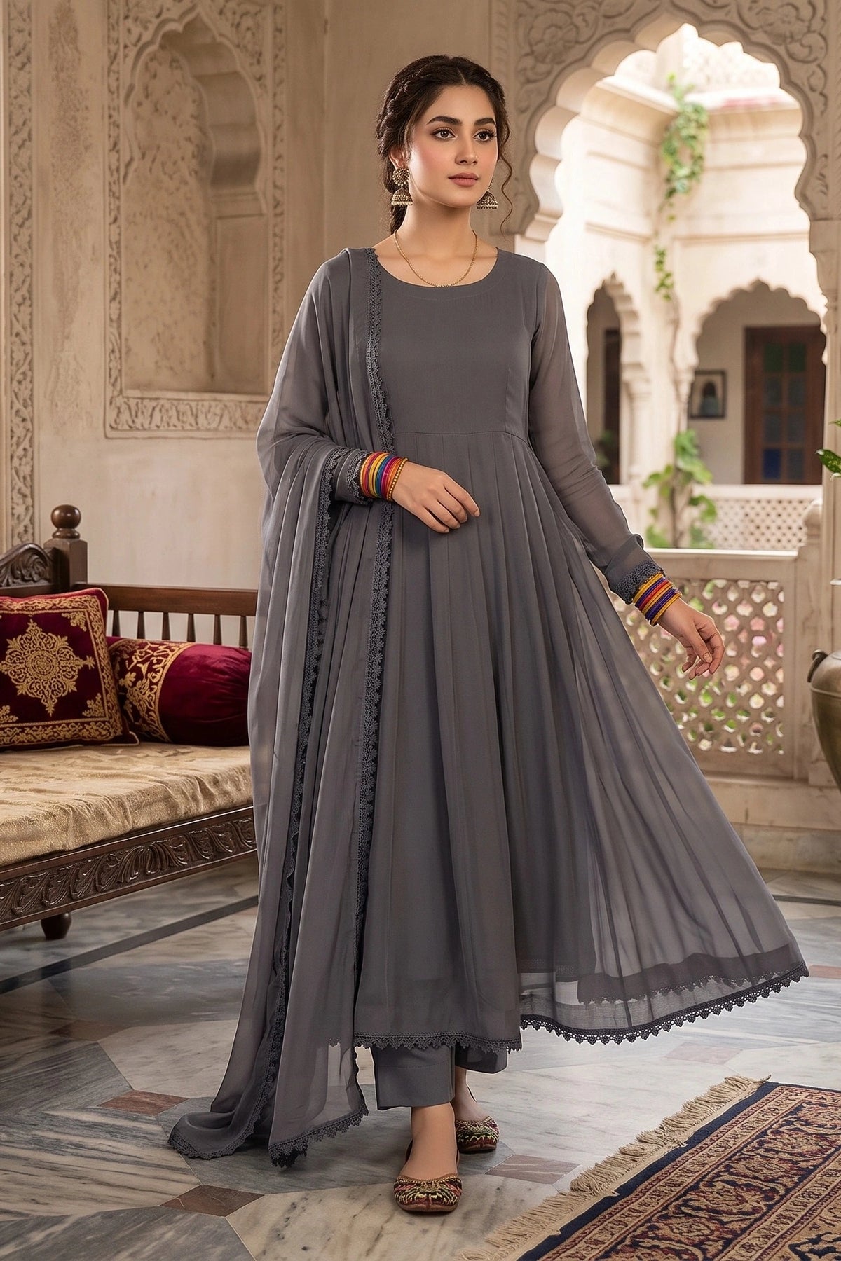 3 Piece - Stitched Premium Chiffon Anarkali Frock