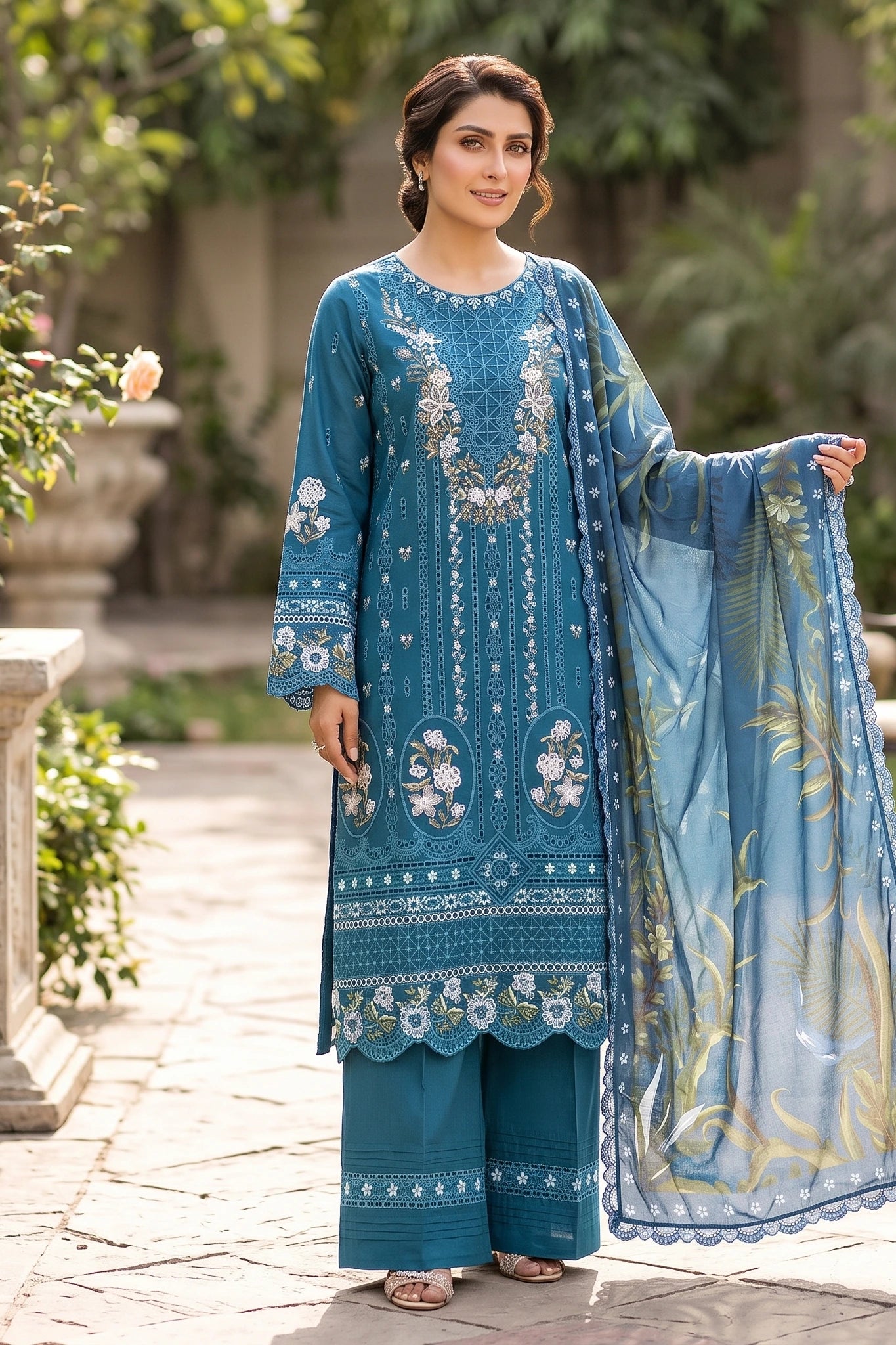 3 Piece - Embroidered Premium Cotton Suit