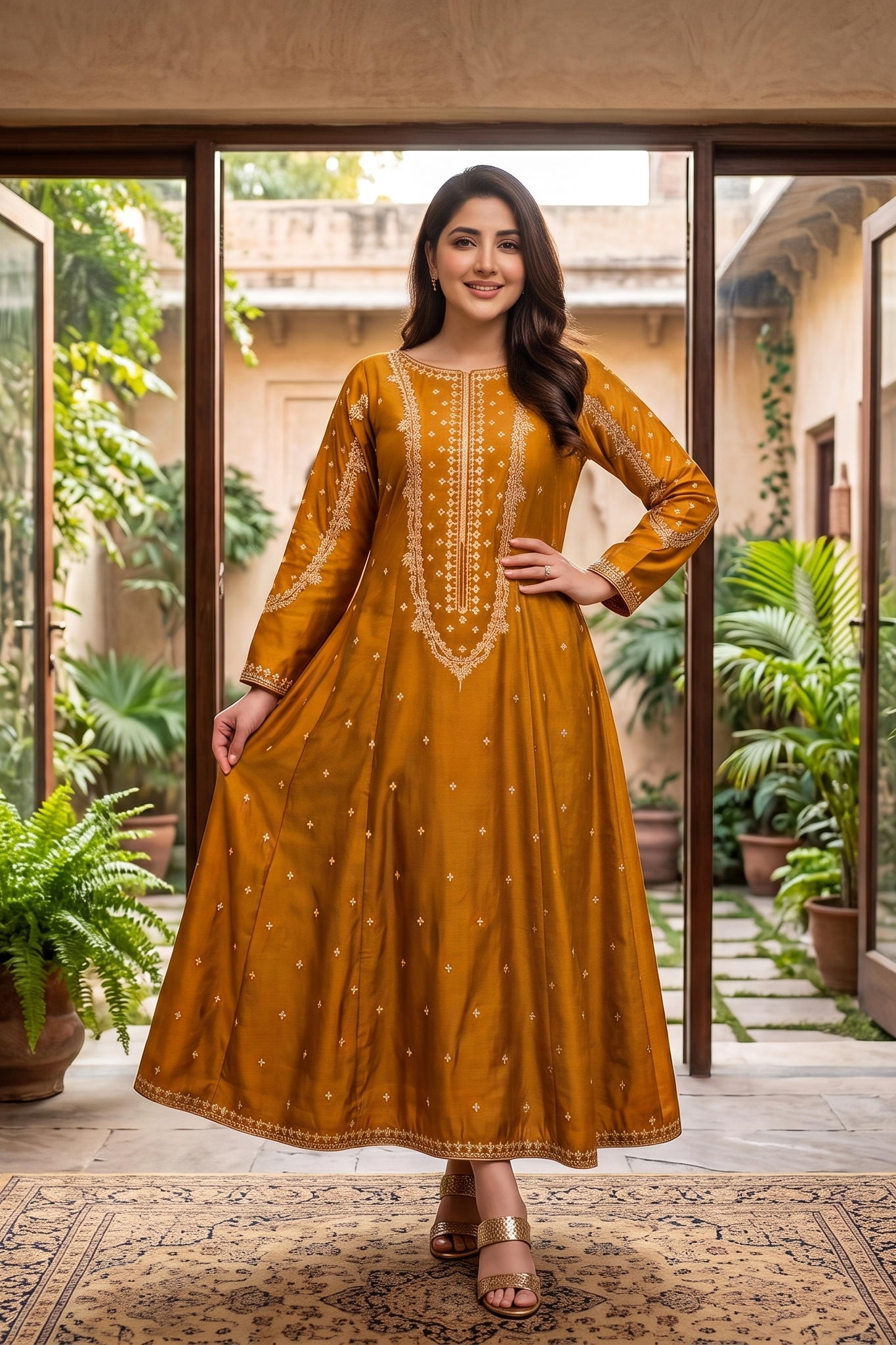Silk Embroidered Stitched Maxi