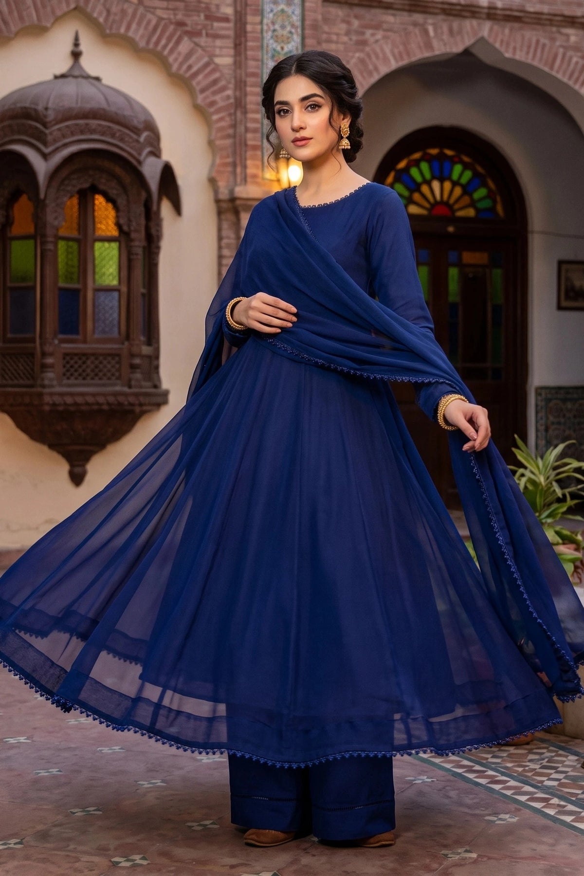 3 Piece - Stitched Premium Chiffon Anarkali Frock