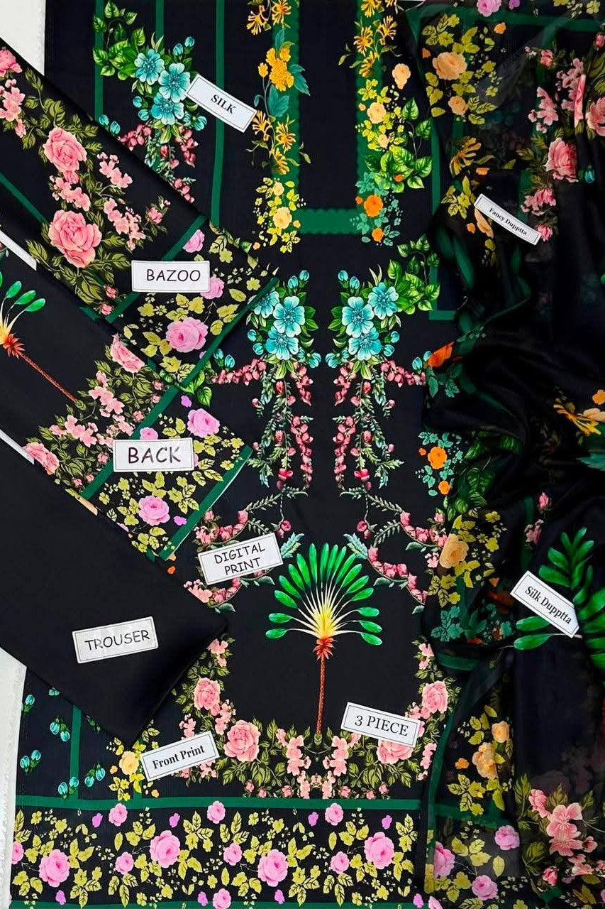Aneela's 3 Piece Unstitched Silk Suit