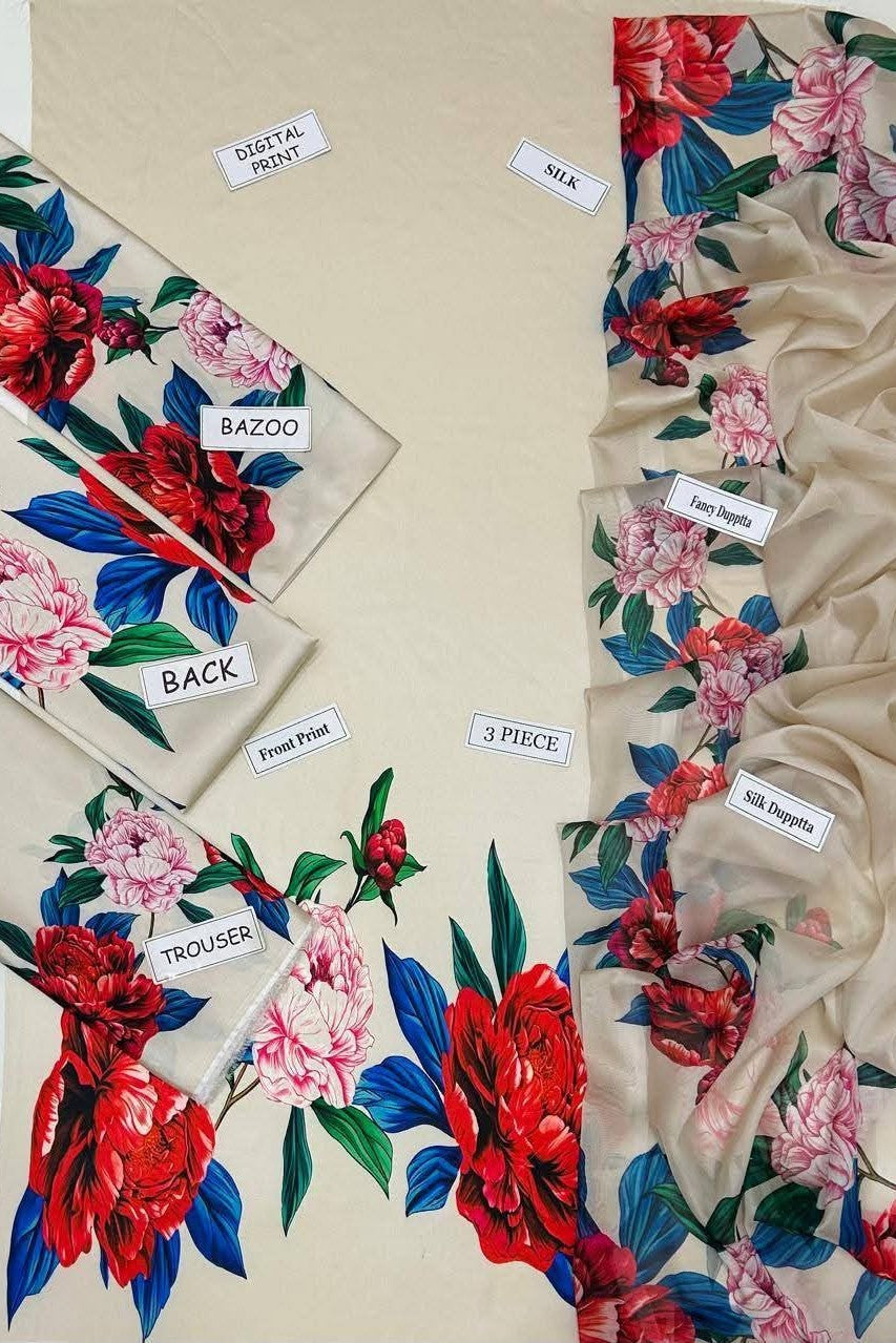 Aneela's 3 Piece Unstitched Silk Suit