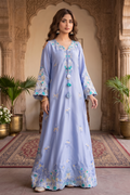 3 Piece Silk Embroidered Stitched Cutwork Floral Kaftan