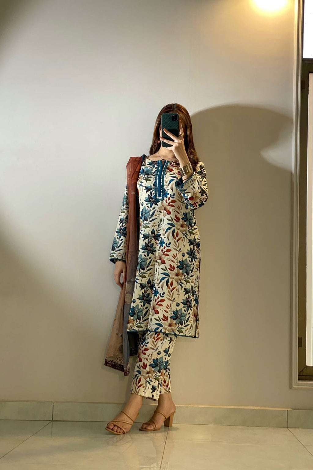 Maria B 3 Piece Unstitched Floral Silk Suit