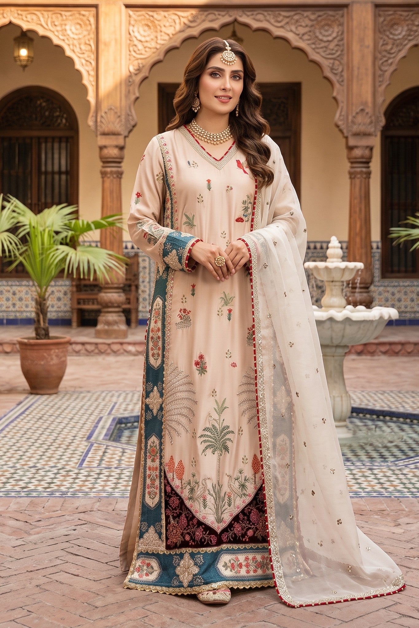 3 Piece Silk Embroidered Stitched Aplic Kaftan