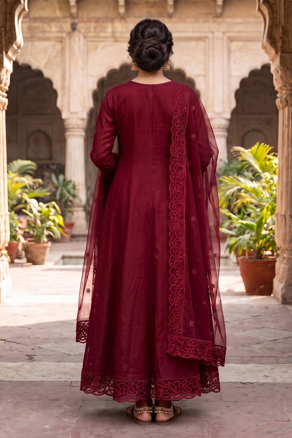 3 Piece - Stitched Embroidered Premium Cotton Anarkali Frock