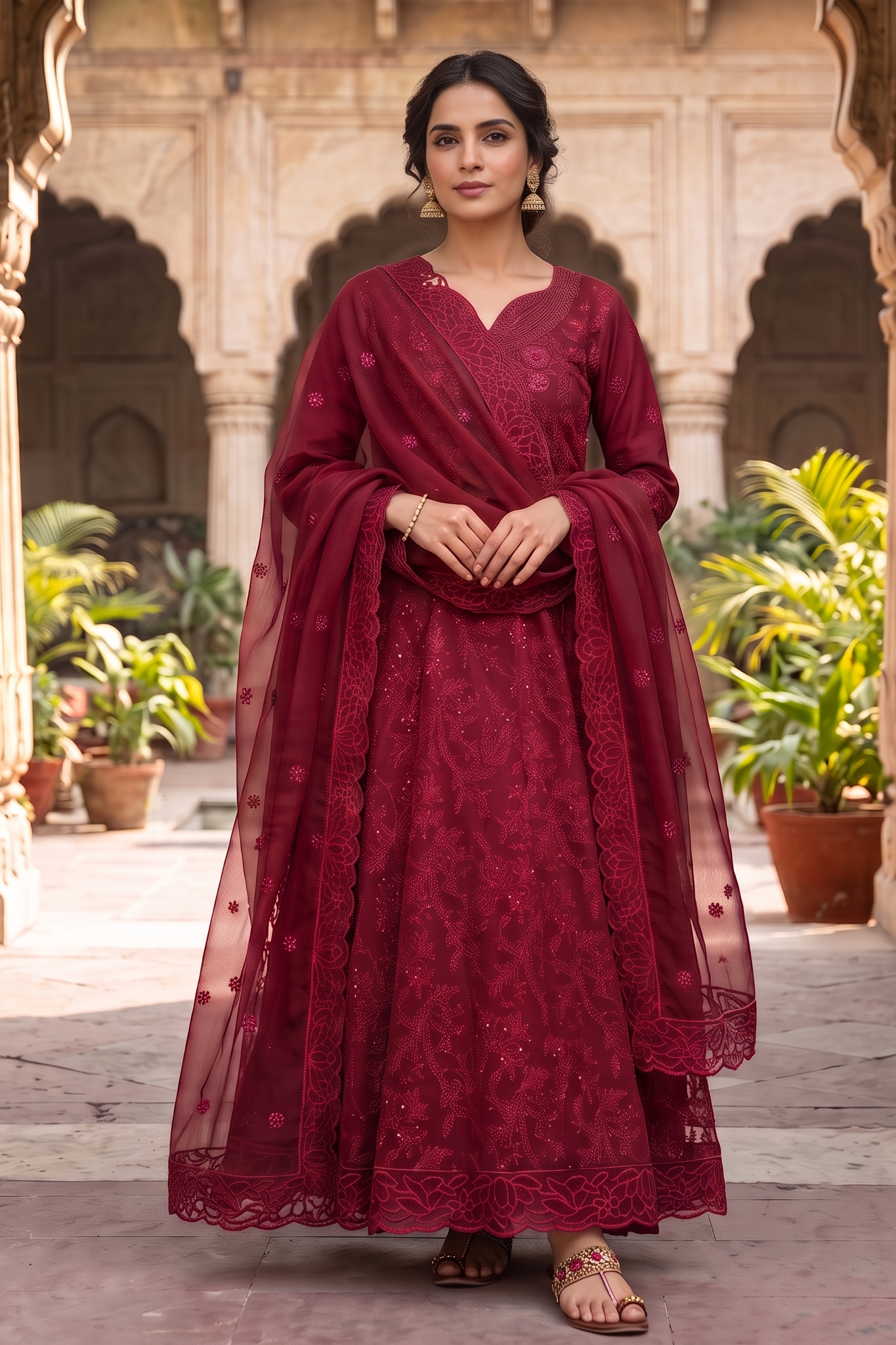 3 Piece - Stitched Embroidered Anarkali Frock