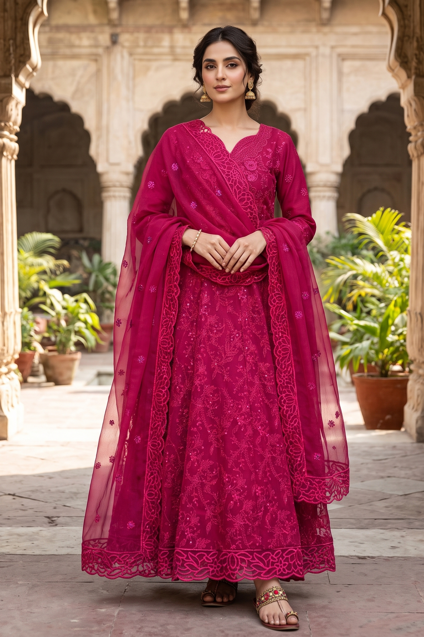 3 Piece - Stitched Embroidered Anarkali Frock