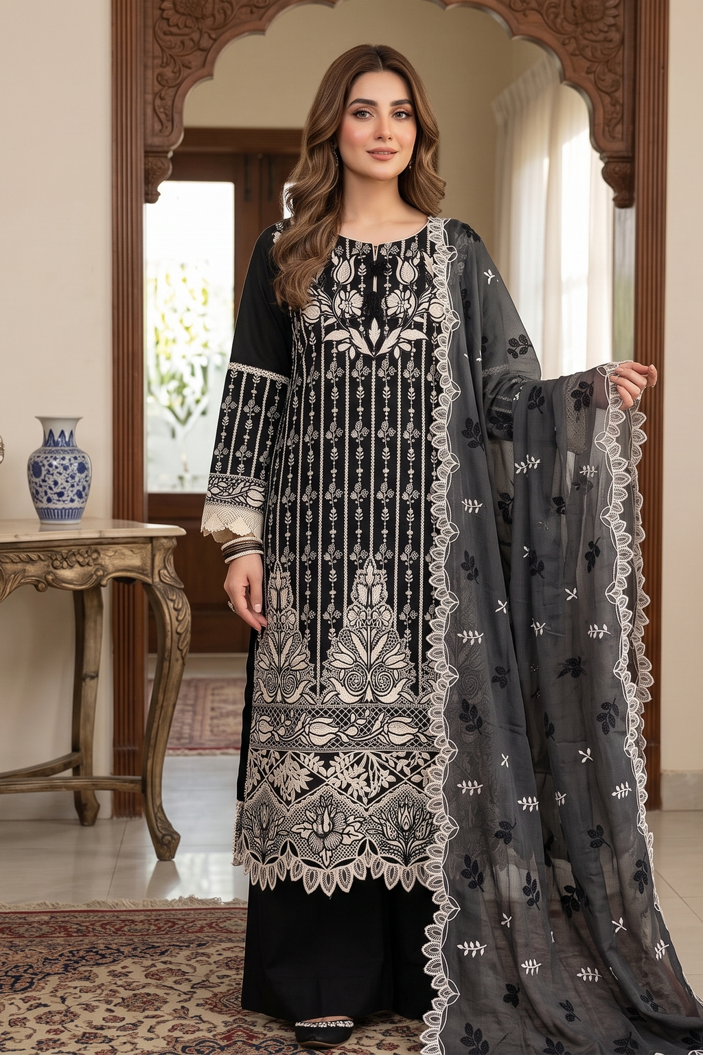 3 Piece -  Stitched Embroidered Premium Cotton Suit