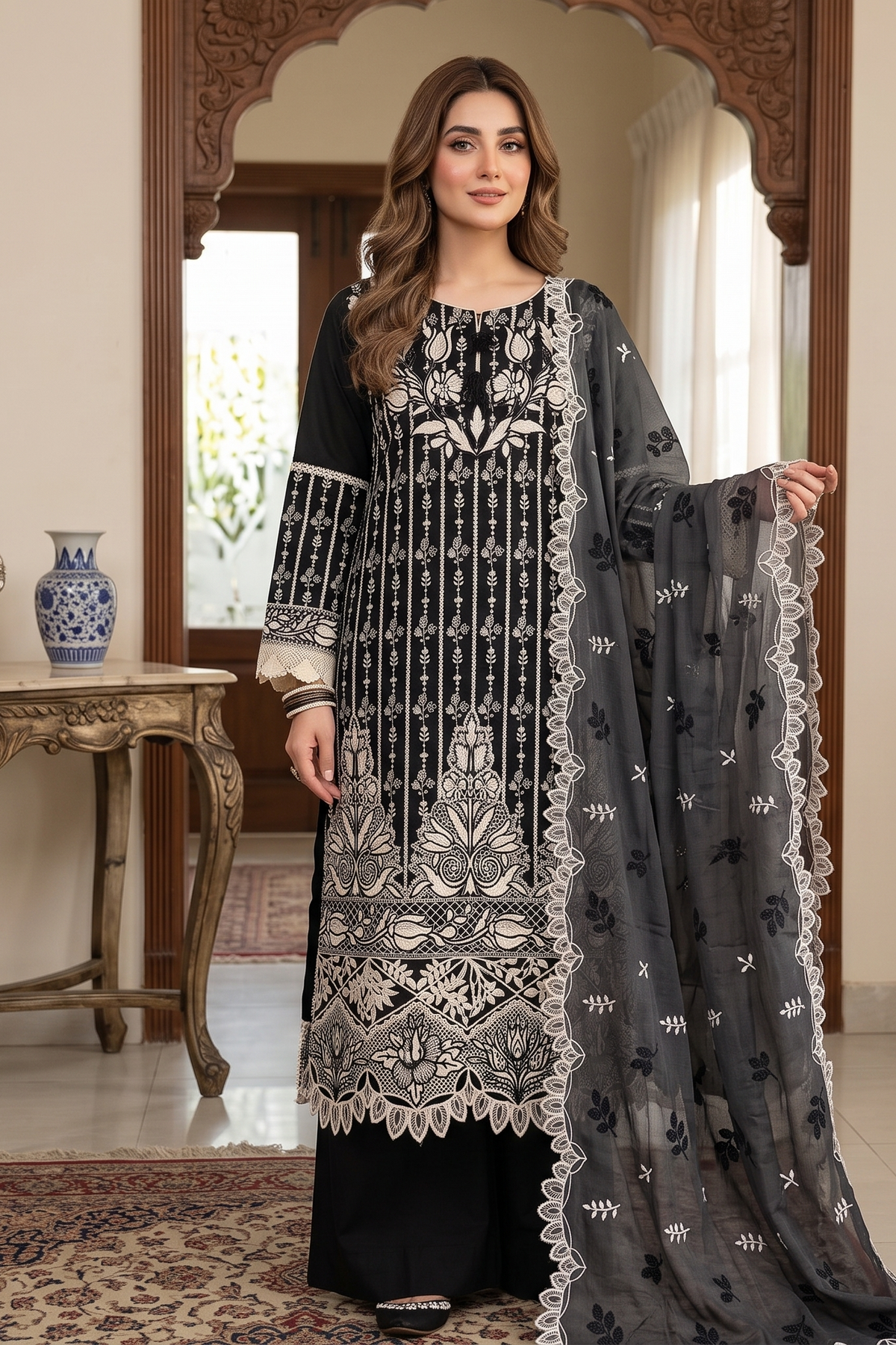3 Piece -  Stitched Embroidered Premium Cotton Suit