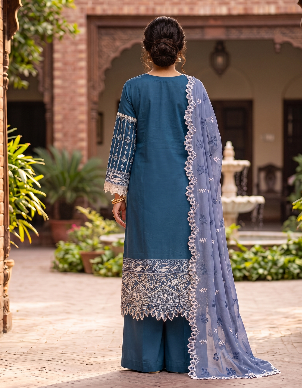 3 Piece - Embroidered Premium Cotton Suit