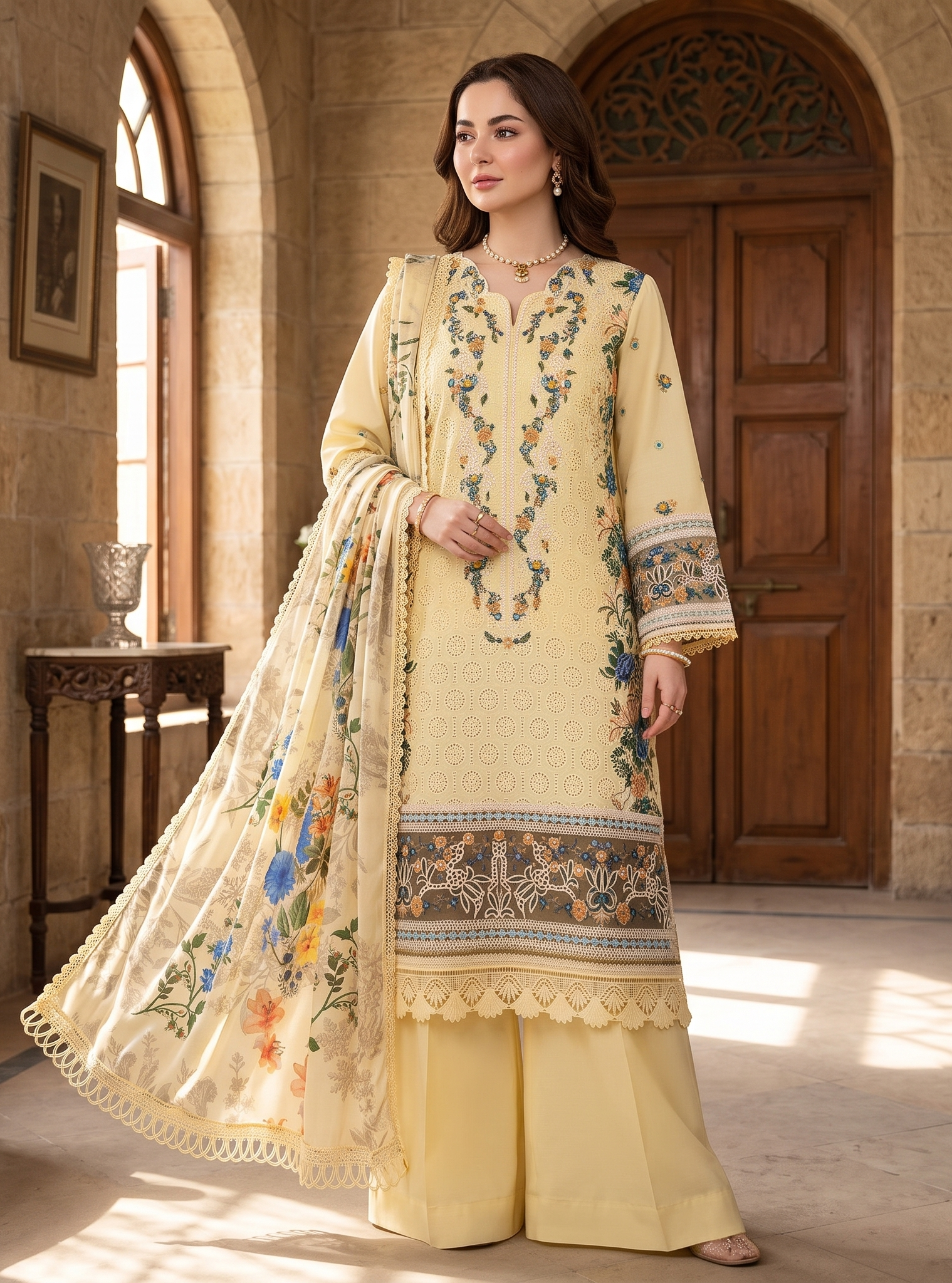 3 Piece - Embroidered Premium Cotton Suit