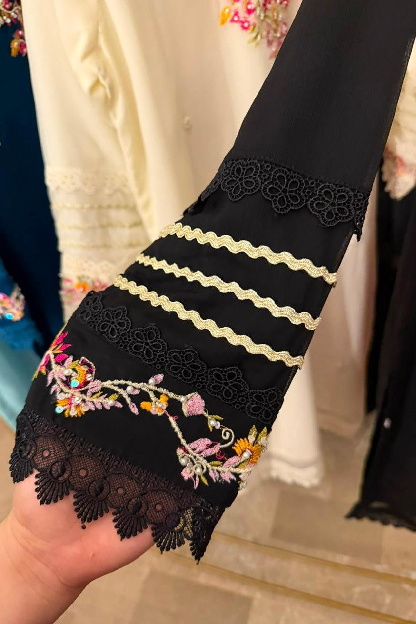 3 Piece Chiffon Stitched Shirt Embroidered With Chunri Dupatta