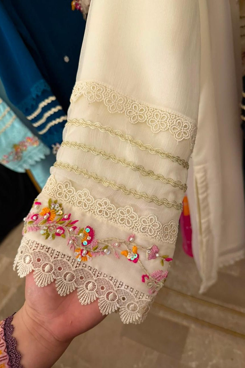 3 Piece Chiffon Stitched Shirt Embroidered With Chunri Dupatta
