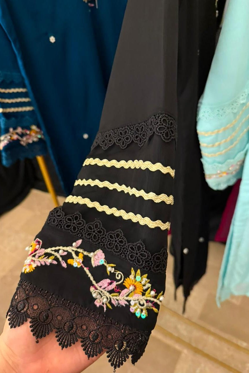 3 Piece Chiffon Stitched Shirt Embroidered With Chunri Dupatta