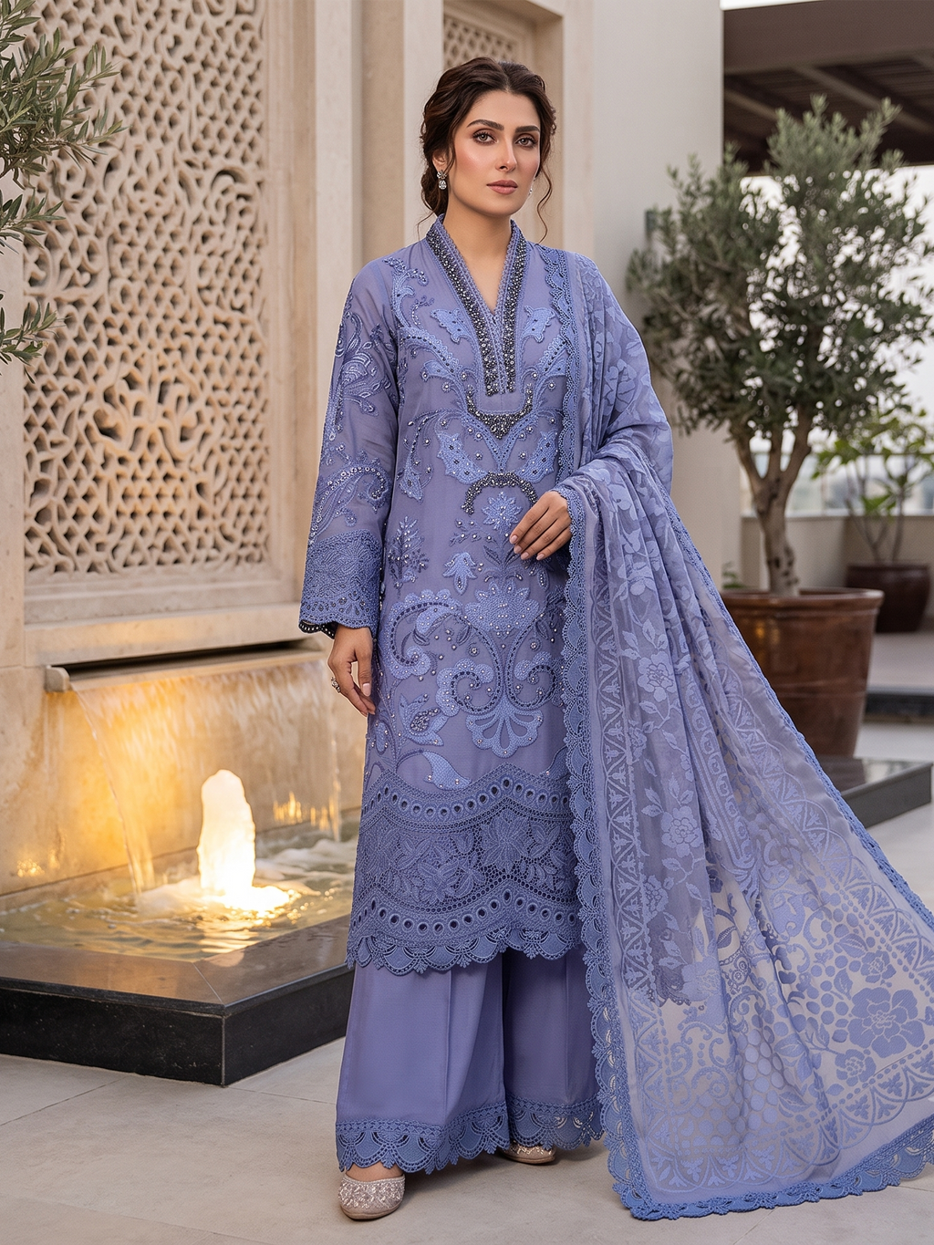 3 Piece - Embroidered Fancy Organza Suit