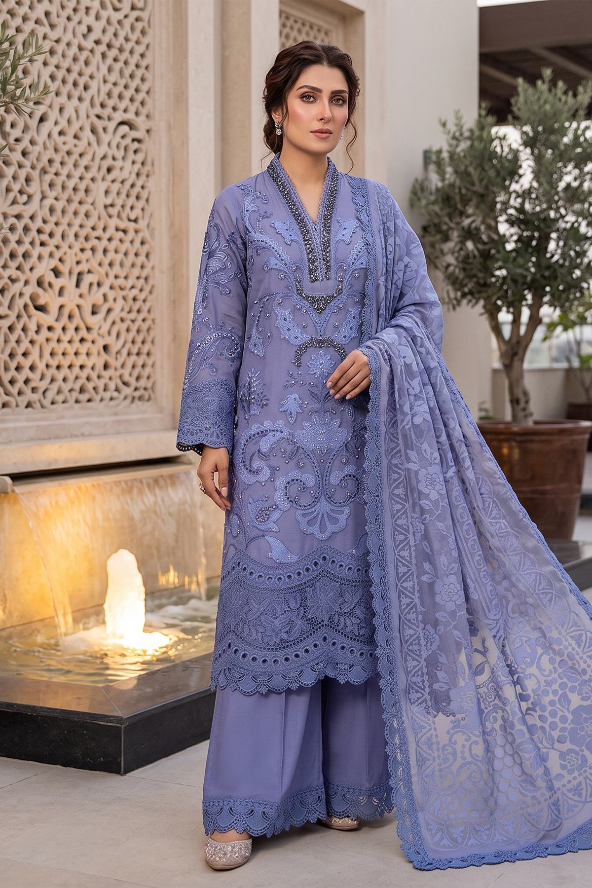 3 Piece - Stitched Embroidered Fancy Organza Suit
