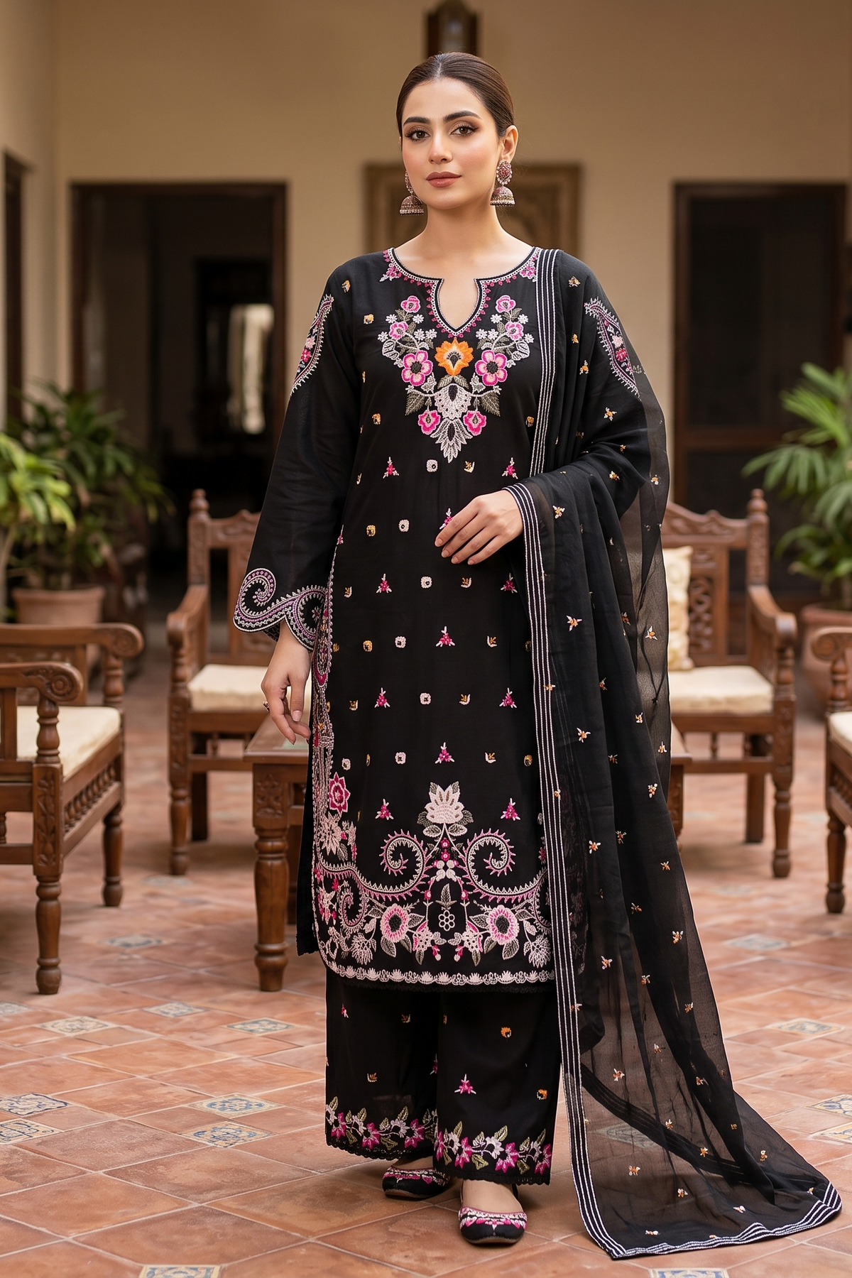 3 Piece - Stitched Embroidered Premium Cotton Suit