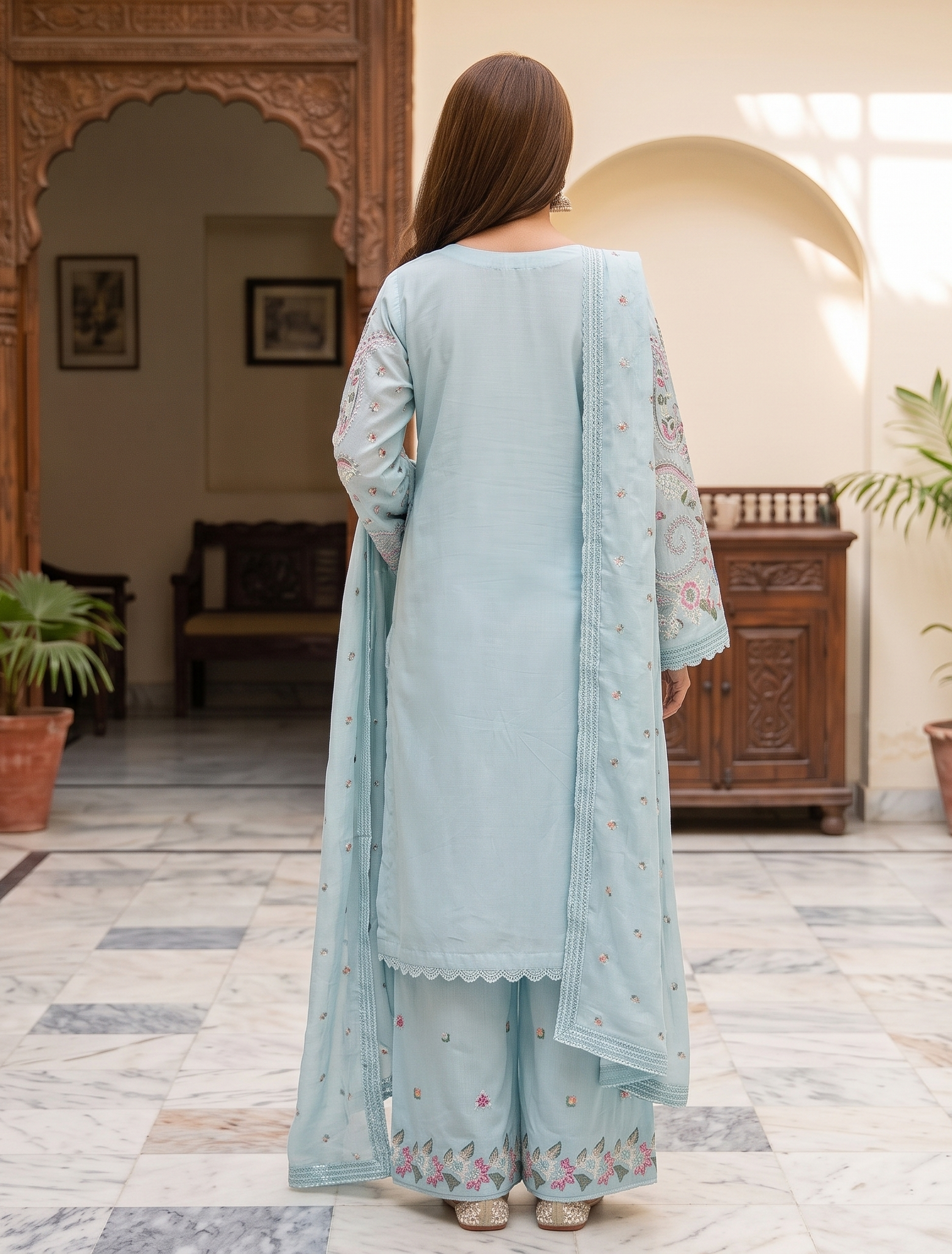 3 Piece - Embroidered Premium Cotton Suit