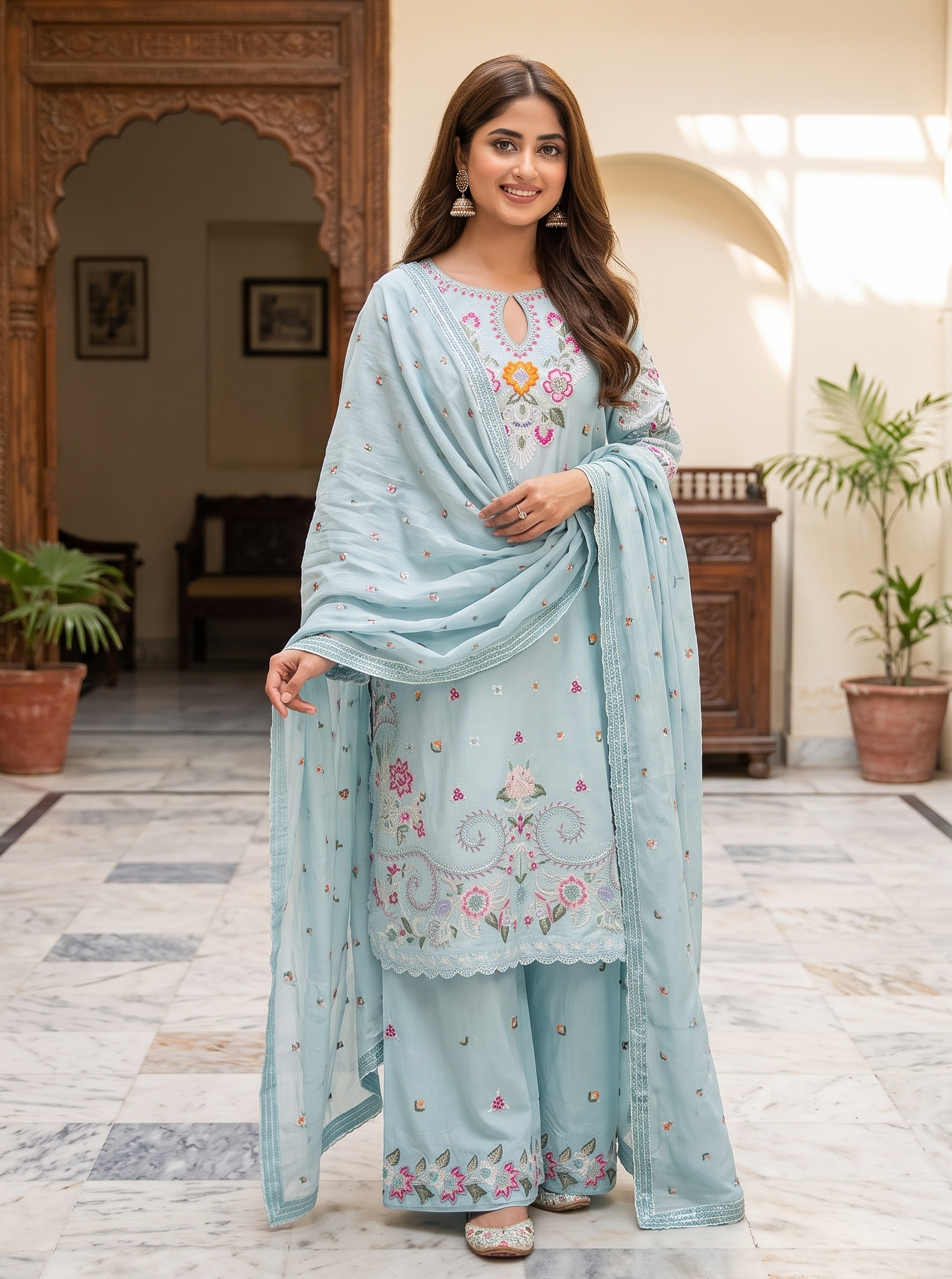 3 Piece - Embroidered Premium Cotton Suit