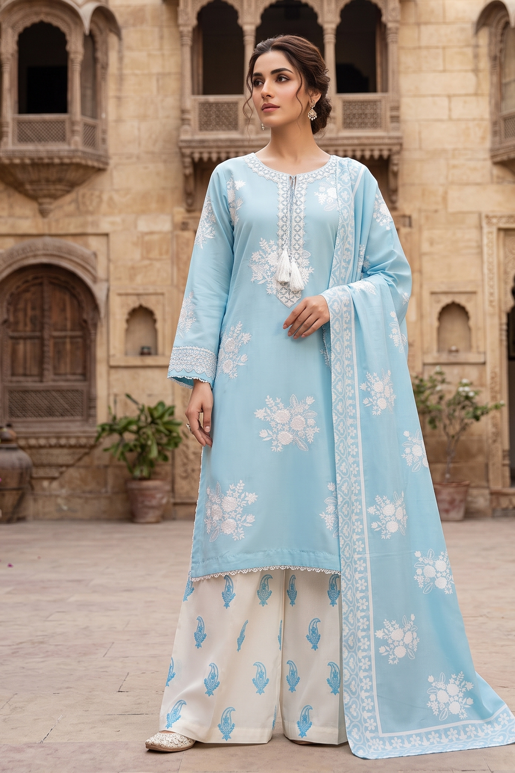 3 Piece - Embroidered Premium Cotton Suit