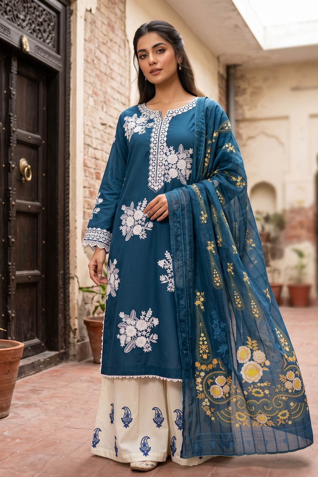 3 Piece - Embroidered Premium Cotton Suit