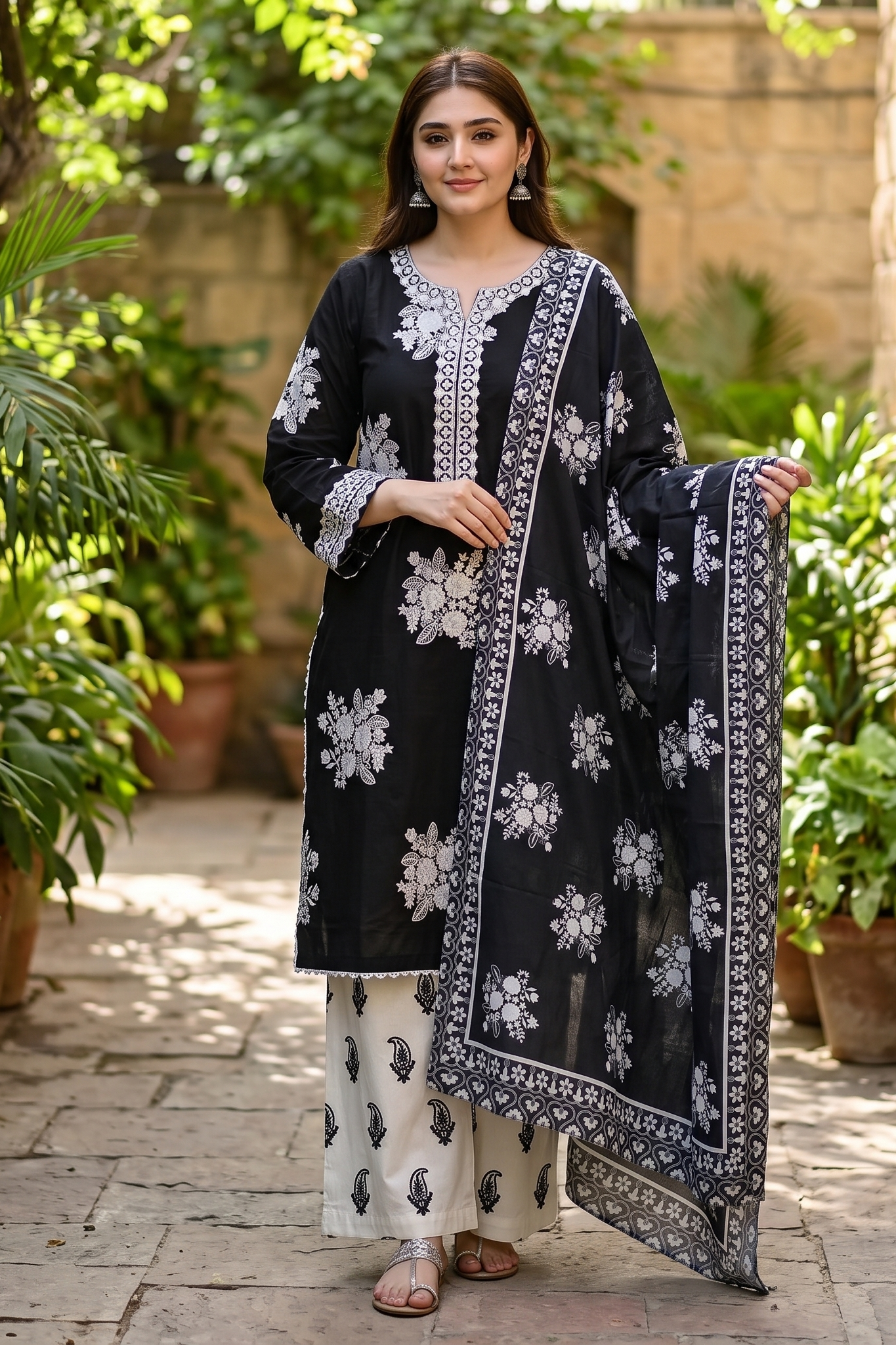 3 Piece - Embroidered Premium Cotton Suit