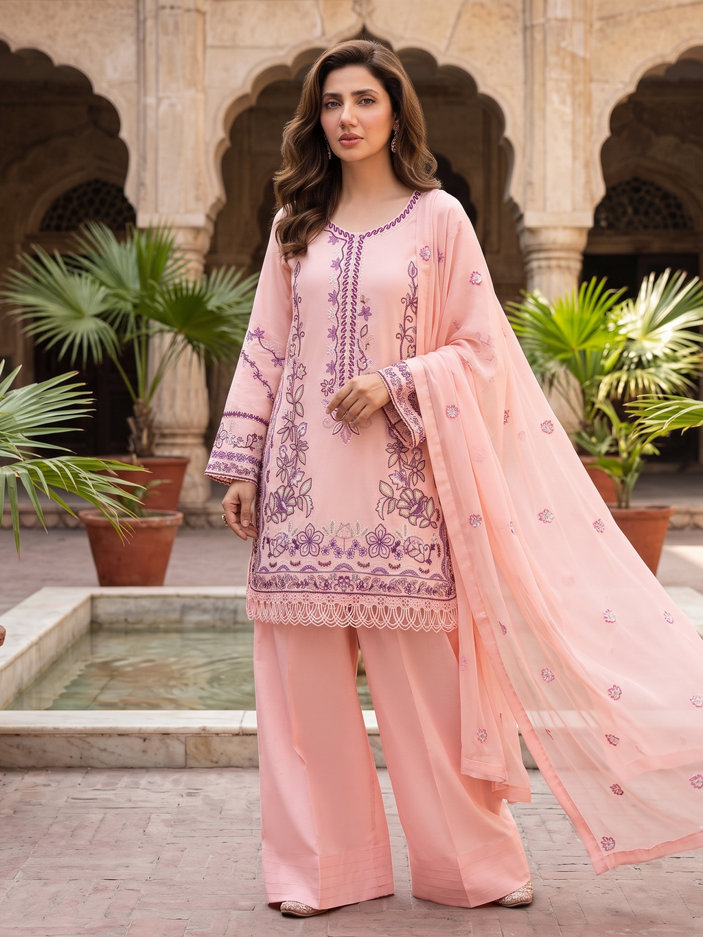 3 Piece - Embroidered Premium Cotton Suit