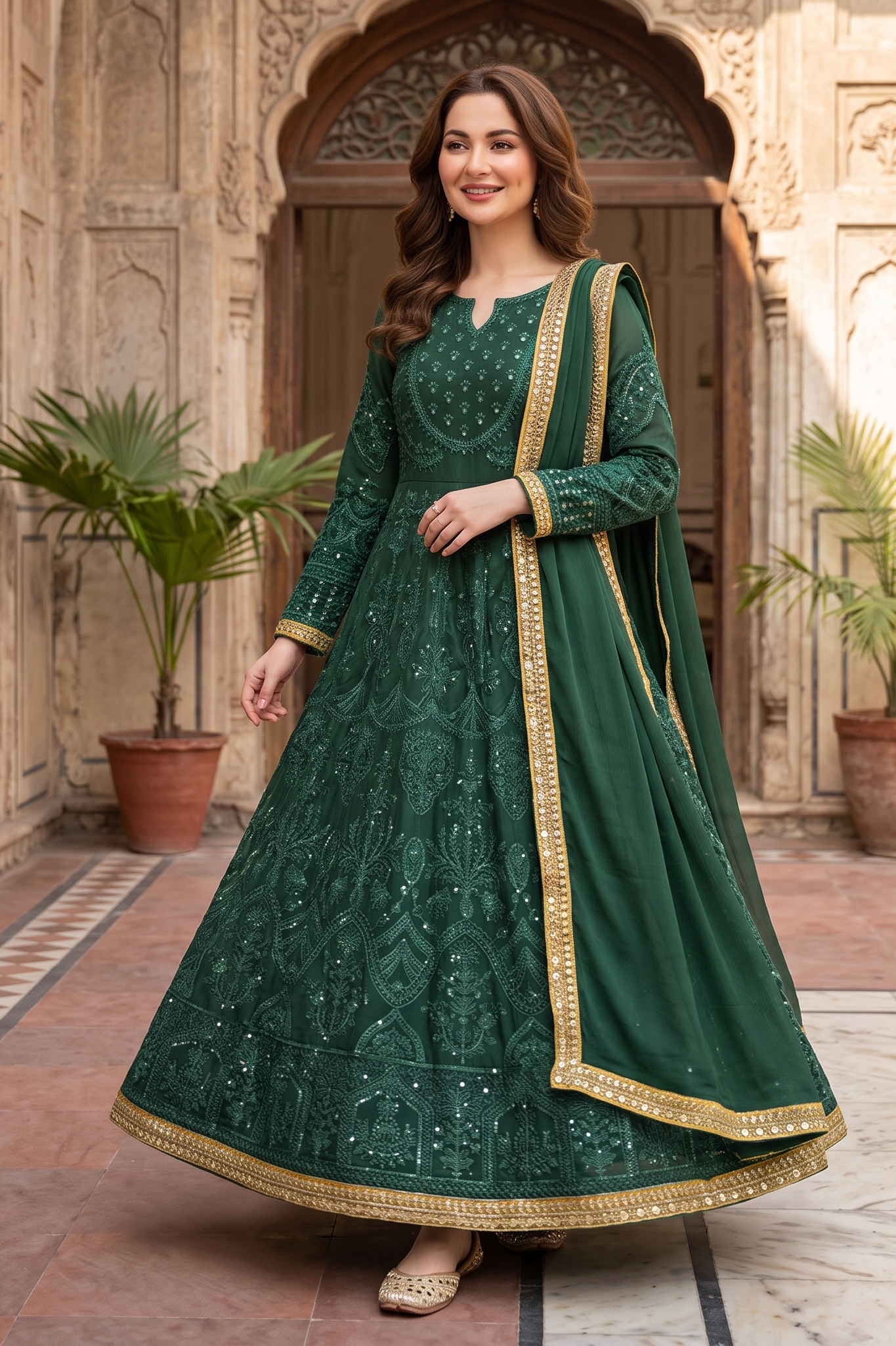 3 Piece - Stitched Embroidered Anarkali Frock