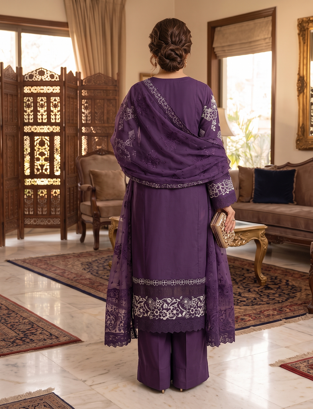 3 Piece - Embroidered Premium Cotton Suit
