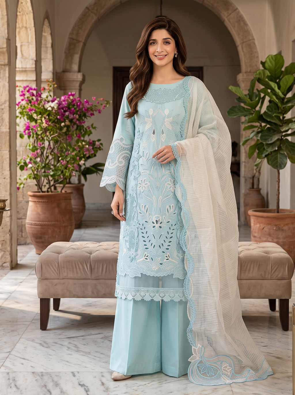 3 Piece - Embroidered Premium Cotton Suit