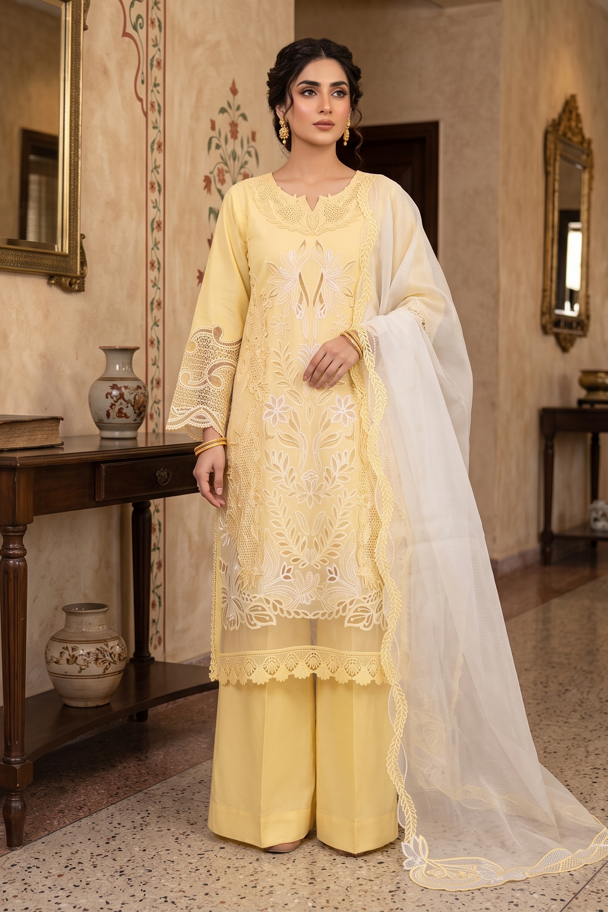 3 Piece - Stitched Embroidered Premium Cotton Suit