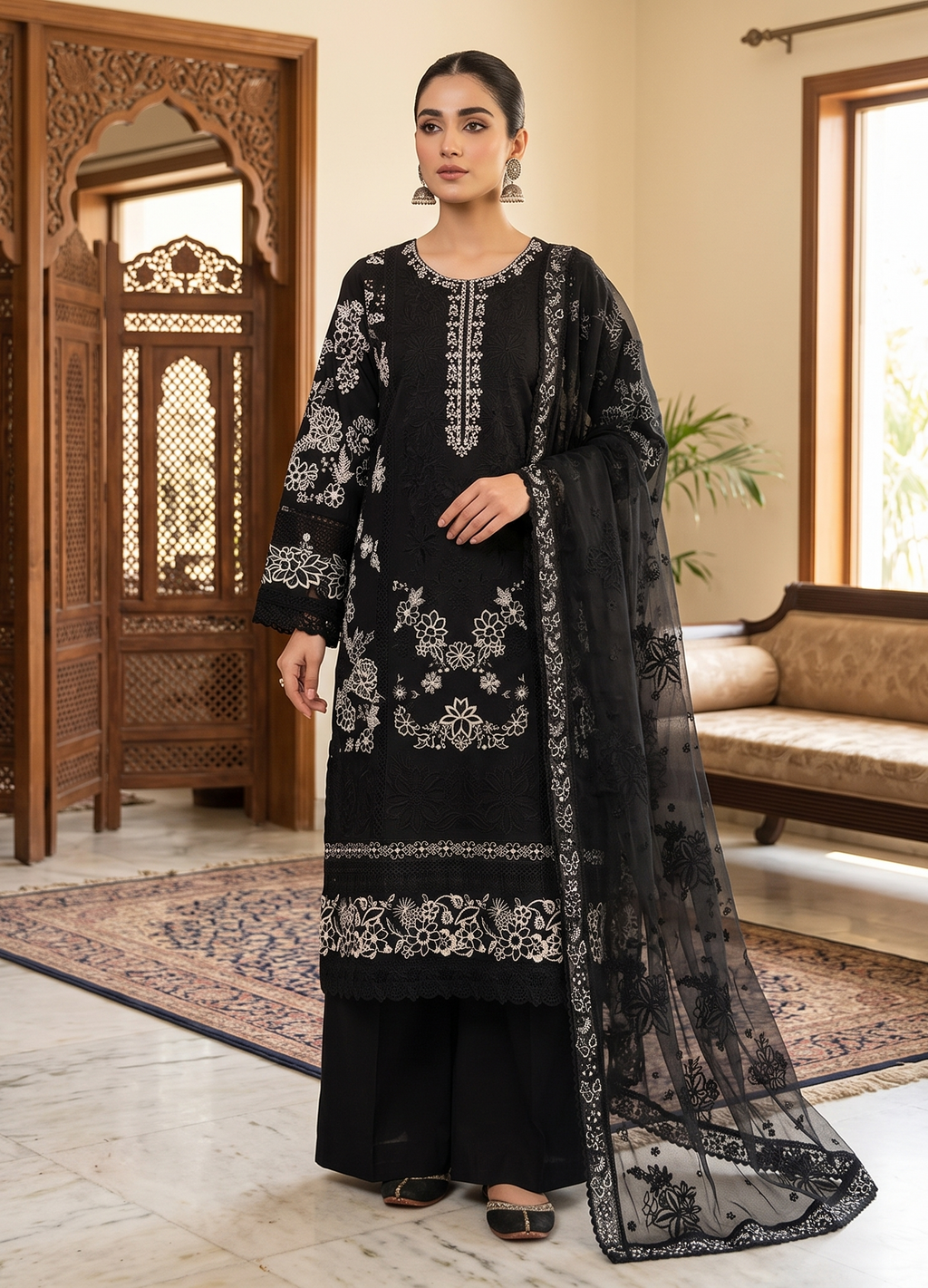 3 Piece - Embroidered Premium Cotton Suit